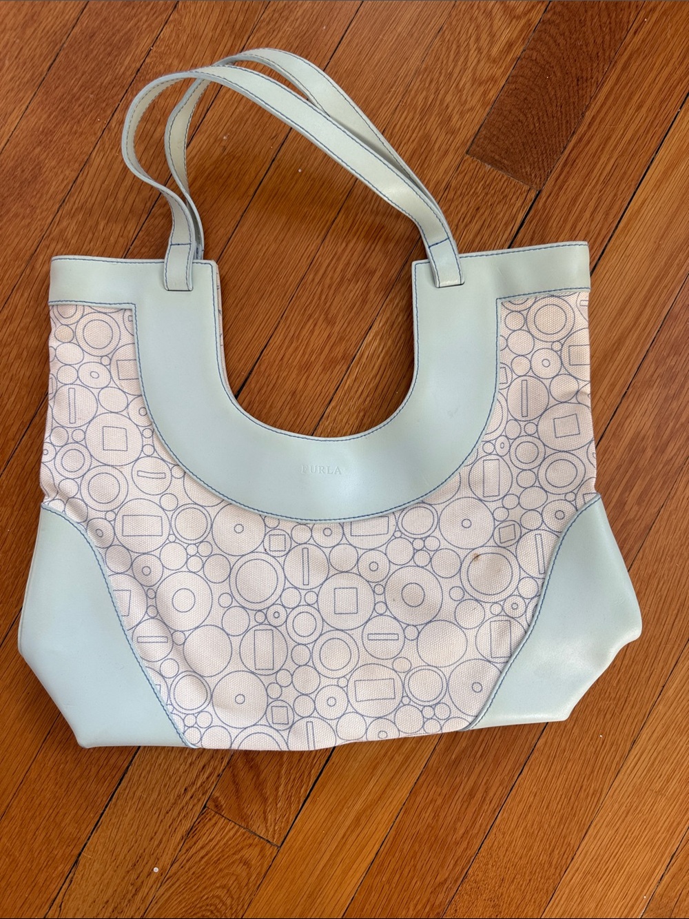 Furla Light Blue Patterned Canvas Shoulder Tote